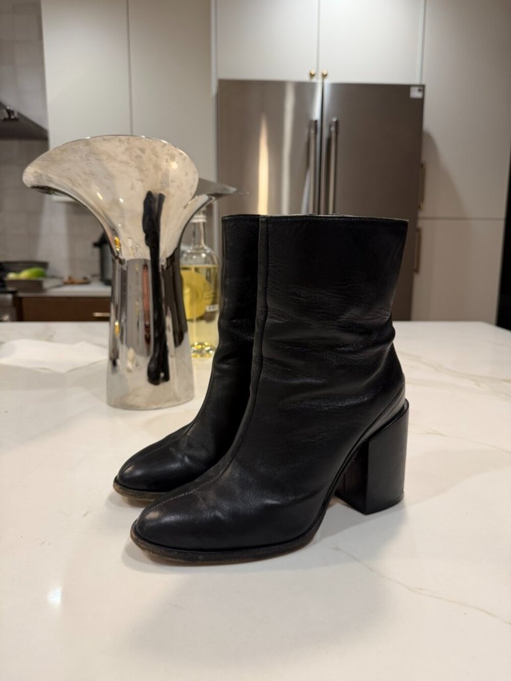 Dear Frances Black Leather Block Heel Ankle Boots EU 38